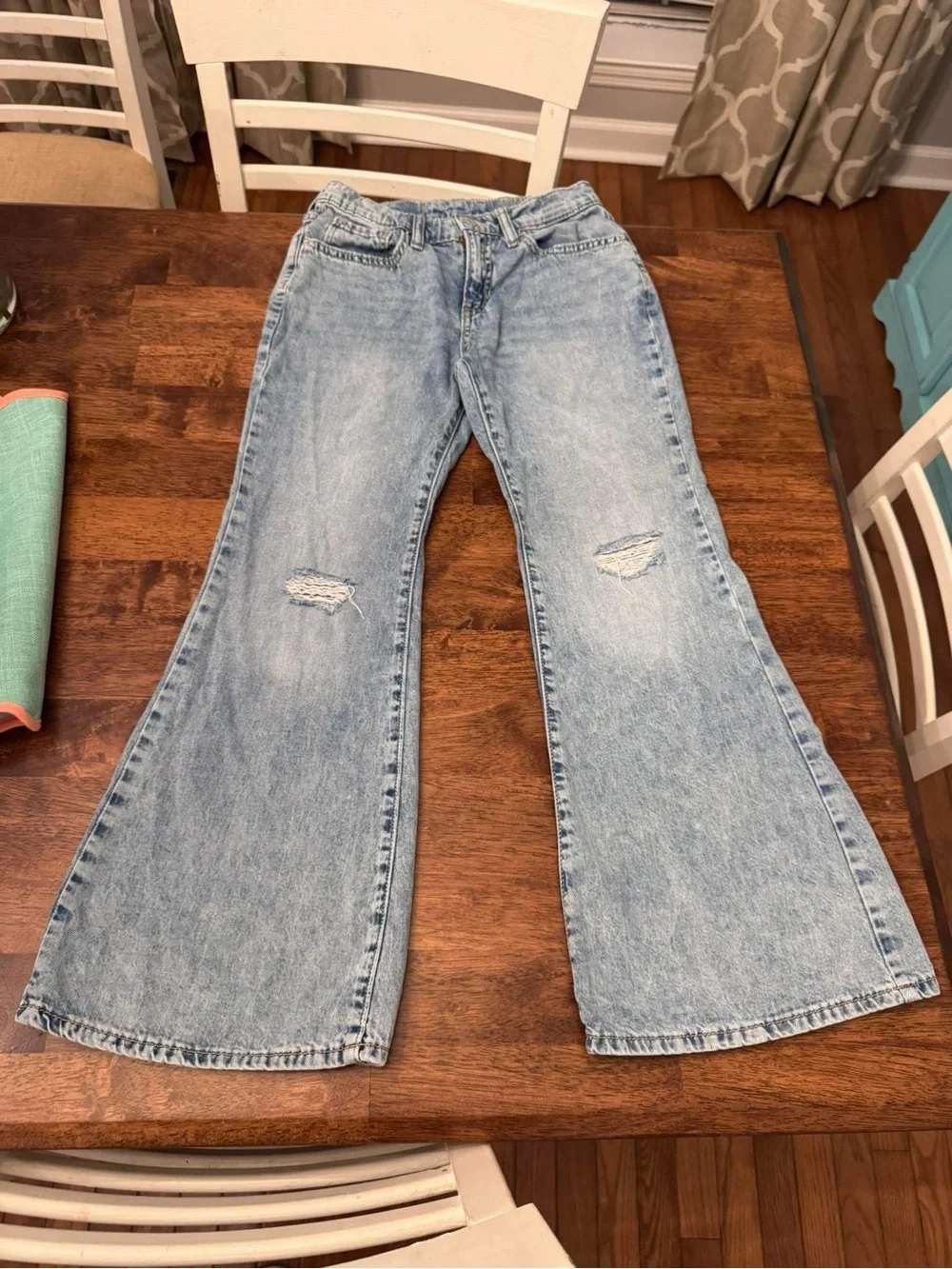 Old Navy Light Blue Flared Kids Jeans with Knee Rips